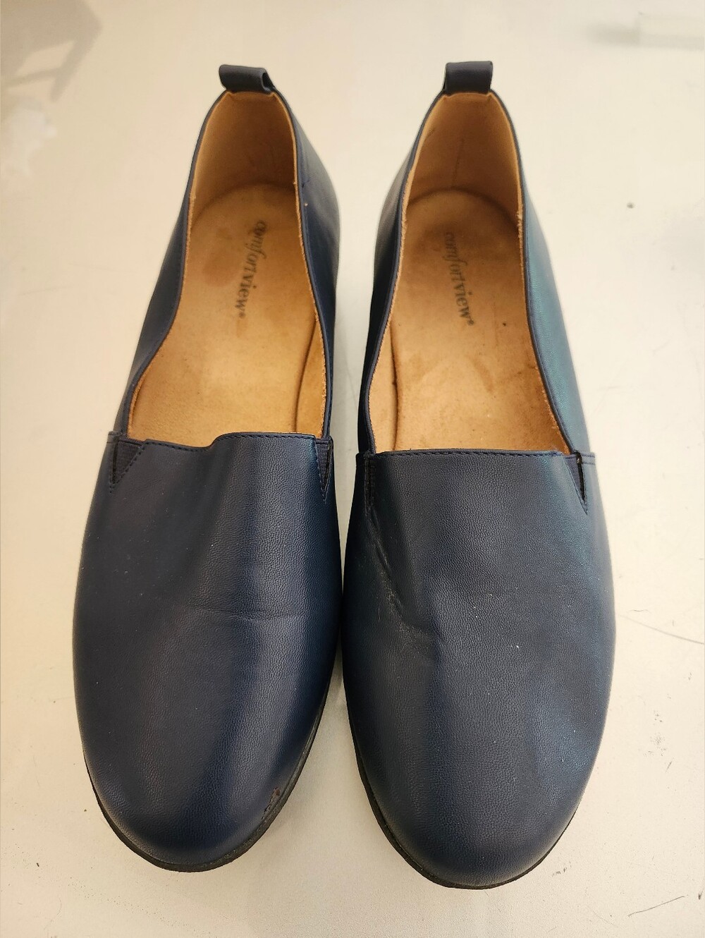 Comfortview Navy Faux-Leather Slip-On Flats